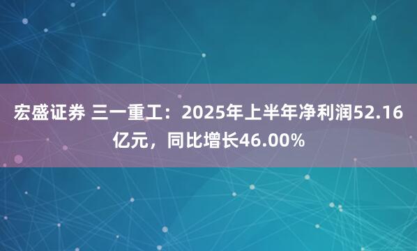 宏盛证券 三一重工：2025年上半年净利润52.16亿元，同比增长46.00%